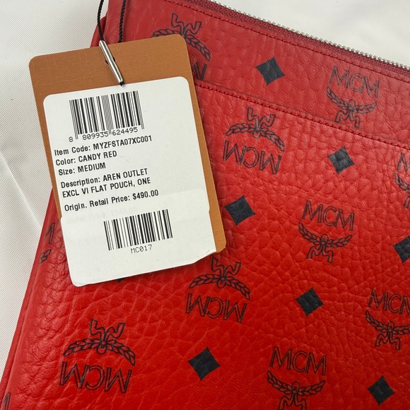 MCM Visetos Monogram Red Leather Clutch Crossbody Bag MYZ FSTA07 XC001 - Picture 9 of 11